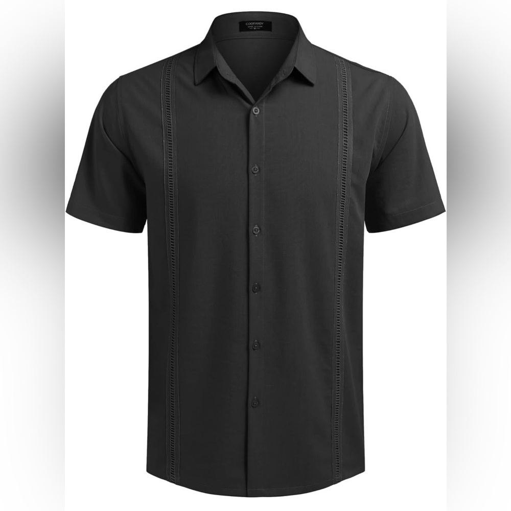 COOFANDY Mens Short Sleeve Cuban Guayabera Shirt Casual Button Down Shirt